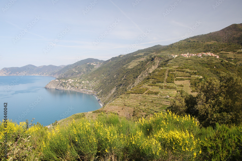 The panorama of Cinque Terre and Volastra village, Italy