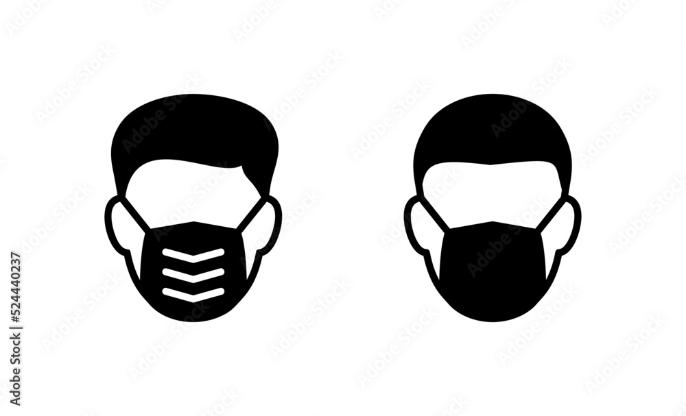 Mask icon vector. Medical mask sign and symbol. Man face with mask icon. Safety breathing mask