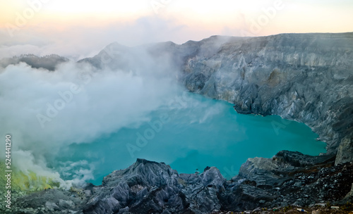 the beauty of the Ijen crater in the morning. Banyuwangi  East Java  Indonesia
