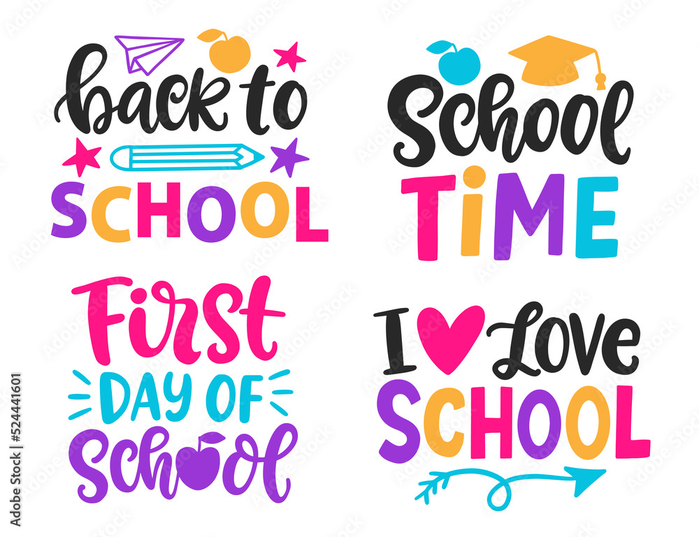 Back to School Vector hand lettering banner template set