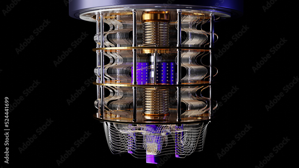 Render of quantum computer from side view Render of quantum computer from side view