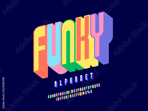 A groovy hippie style alphabet design with uppercase, numbers and symbols