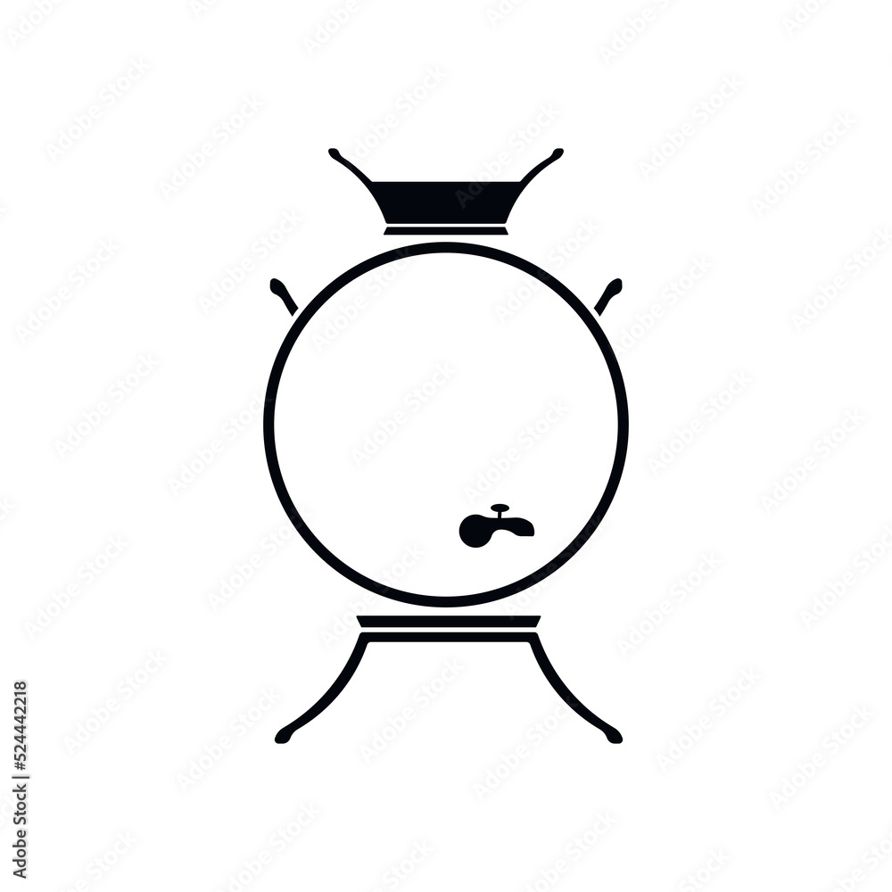 Obraz premium Russian retro teapot - samovar simple icon. Hot tea drink in the metal lic pot. Samovar for boiling water. Russian traditional old fashioned style of tea drinking. 