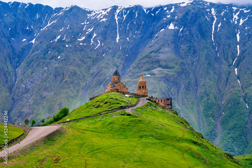 Gergeti Trinity Church (Tsminda Sameba) in Kazbegi, Georgia. photo