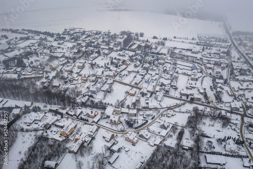 Drone aerial photo of Podzamcze village, Silesian Province of Poland