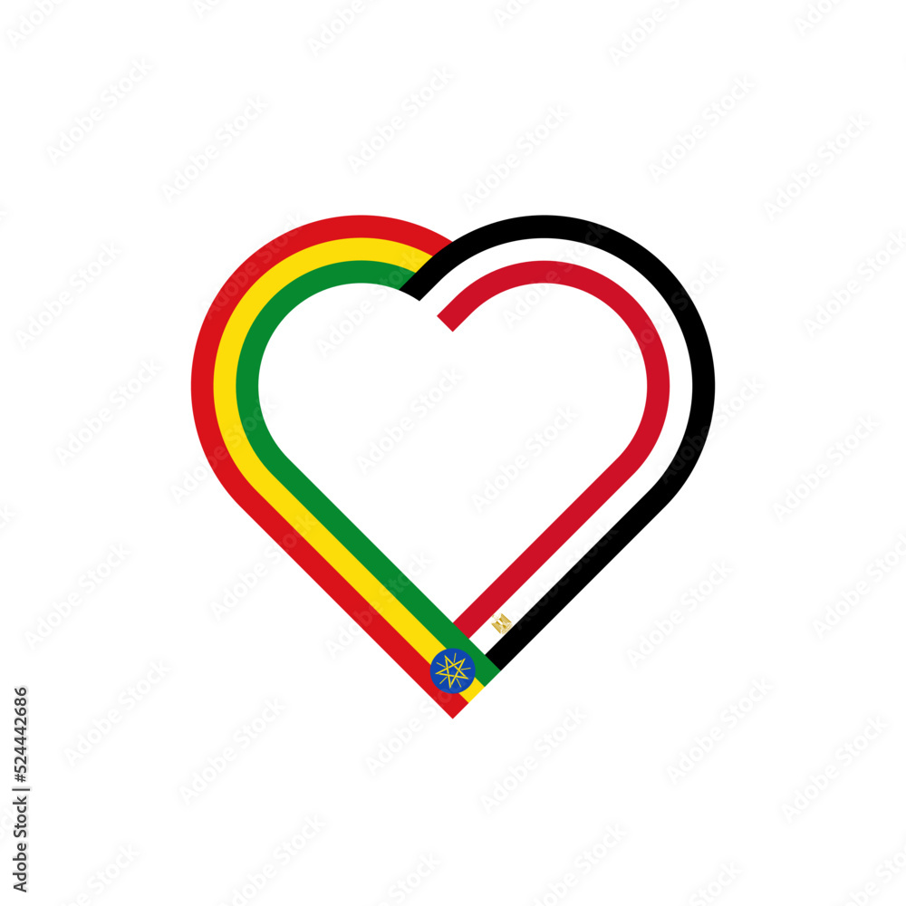 friendship concept. heart ribbon icon of ethiopia and egypt flags. vector illustration isolated on white background friendship concept. heart ribbon icon of ethiopia and egypt flags. vector illustration isolated on white background