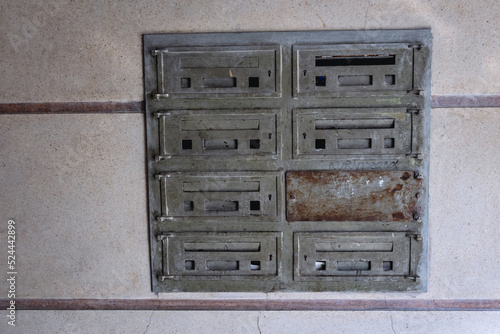 Old letter boxes in modernist tenement house from 1938 in Rzeszow city, Poland photo