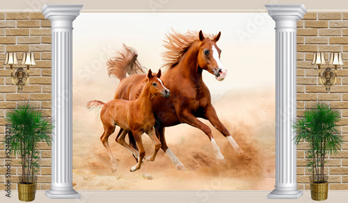 фотографія Horses running through the desert, raising a column of dust