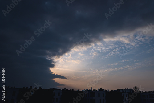 Clouds over apartments in Mokotow district of Warsaw city, Poland