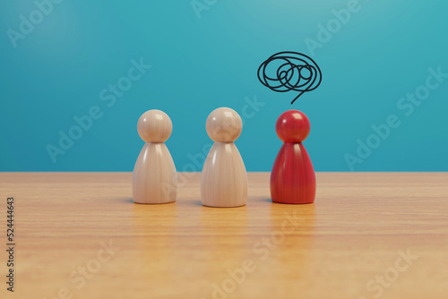 Obraz na plátně Pawns made of wood on a table - Anger confusion burnout depression sad lost