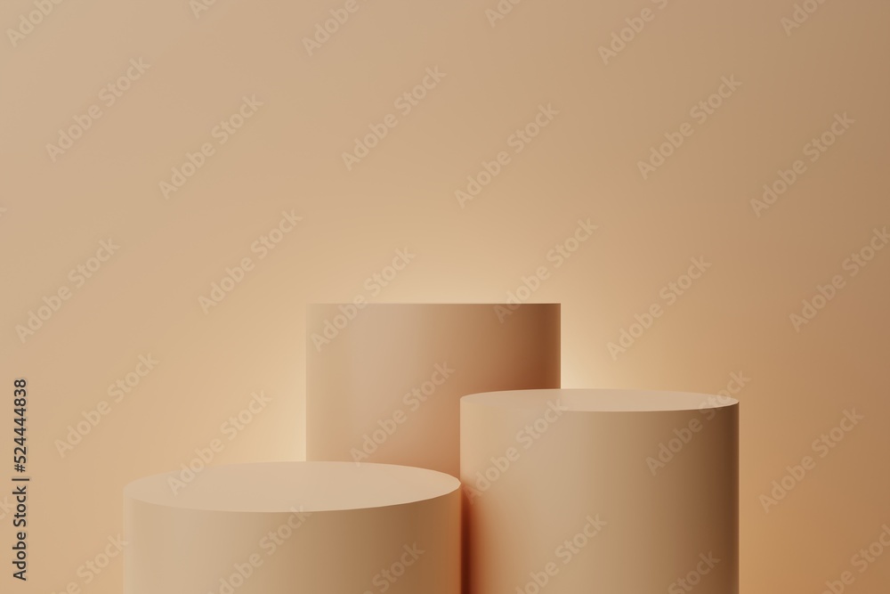 Beige natural pedestal stand, elegant composition for product presentation. 3D illustration, render Beige natural pedestal stand, elegant composition for product presentation. 3D illustration, render