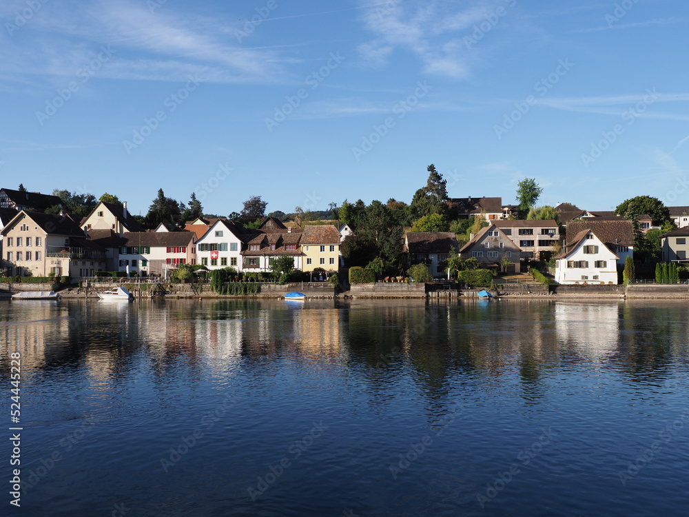 Village at Rhine River in european STEIN AM RHEIN town in SWITZERLAND