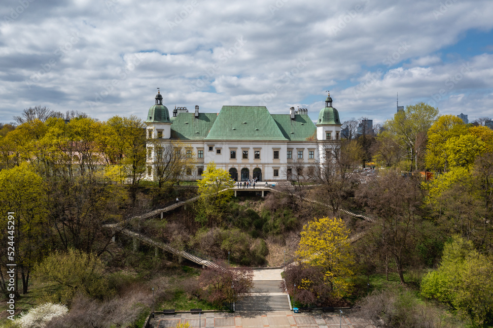 Aerial view of Ujazdow Castle in Agrykola Park in Warsaw city, Poland