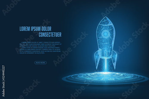 Vector start up concept. Rocket with circuit abstract background.