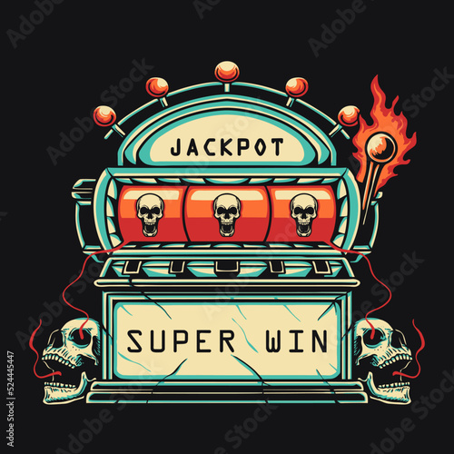 Skull Slot Machine Vector Retro Illustration