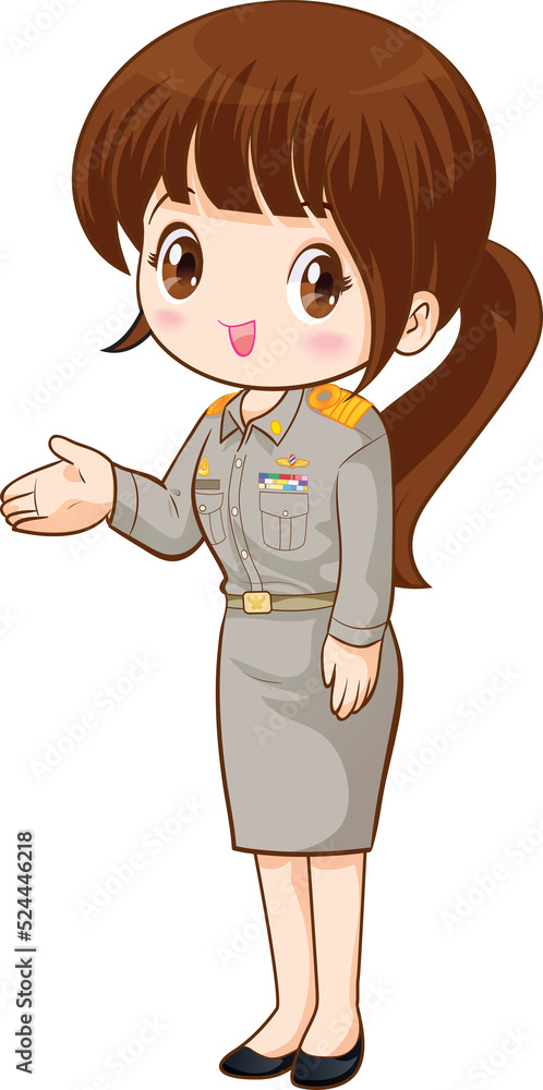 Thai man and woman official Saluting Cute couple cartoon of Thai government officers Thai man and woman official Saluting Cute couple cartoon of Thai government officers
