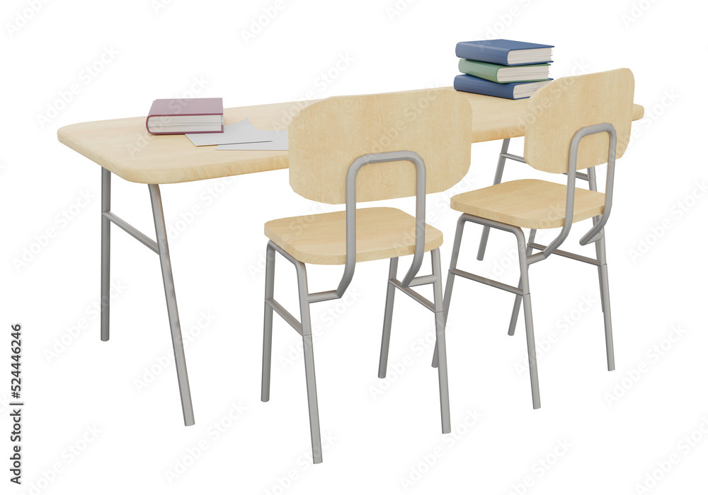 School desk with pile of books education.3D rendering School desk with pile of books education.3D rendering