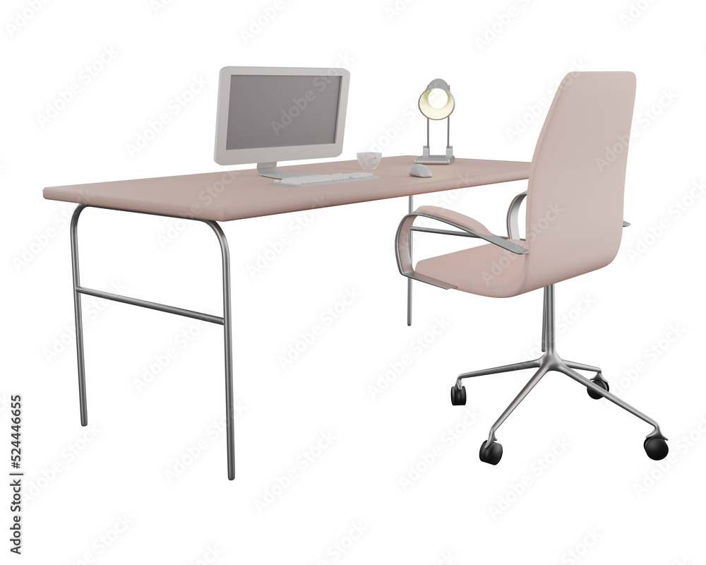 Modern table and chair with computer.3D rendering Modern table and chair with computer.3D rendering