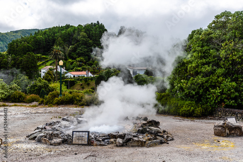 Volcanic hotsprings Of The Lake Furnas. Sao Miguel, Azores. Lagoa das Furnas Hotsprings. Steam venting at Lagoa das Furnas hotsprings on Sao Miguel island, Azores, Portugal.