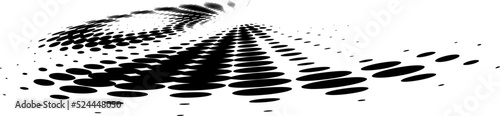 Dotted halftone spiral or funnel inclined in a plane. V Contour of dots, polka dots, blots, spots, slicks, strokes. Vector.