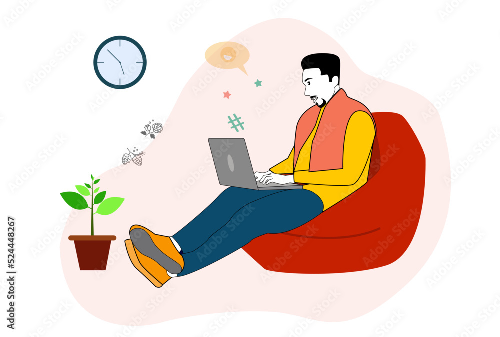 Fototapeta premium men using laptop set vector illustration art design element
