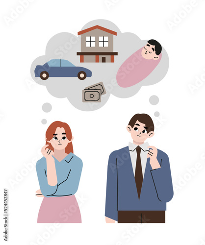 Young couple to speak life plan. Flat vector illustration isolated on white background