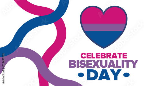 Celebrate Bisexuality Day. Bisexual Pride and Bi Visibility Day. Bisexual flag. Coming out. Celebrated annual in September 23. Festival and parade. Poster, card, banner, template, background. Vector