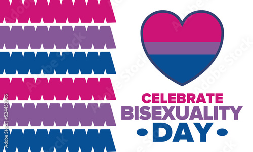 Celebrate Bisexuality Day. Bisexual Pride and Bi Visibility Day. Bisexual flag. Coming out. Celebrated annual in September 23. Festival and parade. Poster, card, banner, template, background. Vector