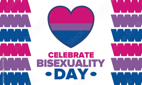 Celebrate Bisexuality Day. Bisexual Pride and Bi Visibility Day. Bisexual flag. Coming out. Celebrated annual in September 23. Festival and parade. Poster, card, banner, template, background. Vector