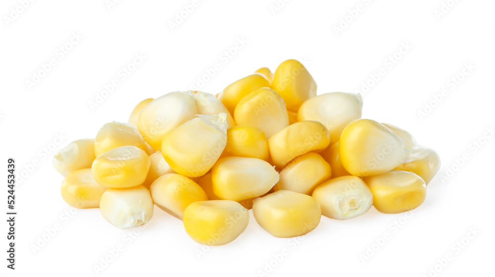 Pile of tasty fresh corn kernels on white background Pile of tasty fresh corn kernels on white background