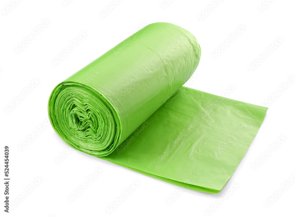 Roll of green garbage bags isolated on white Roll of green garbage bags isolated on white