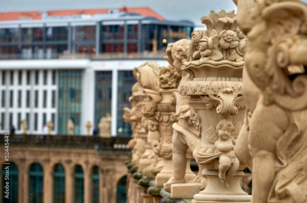Fototapeta premium Architectural decorative element on the upper gallery of Zwinger palacial complex, Desden
