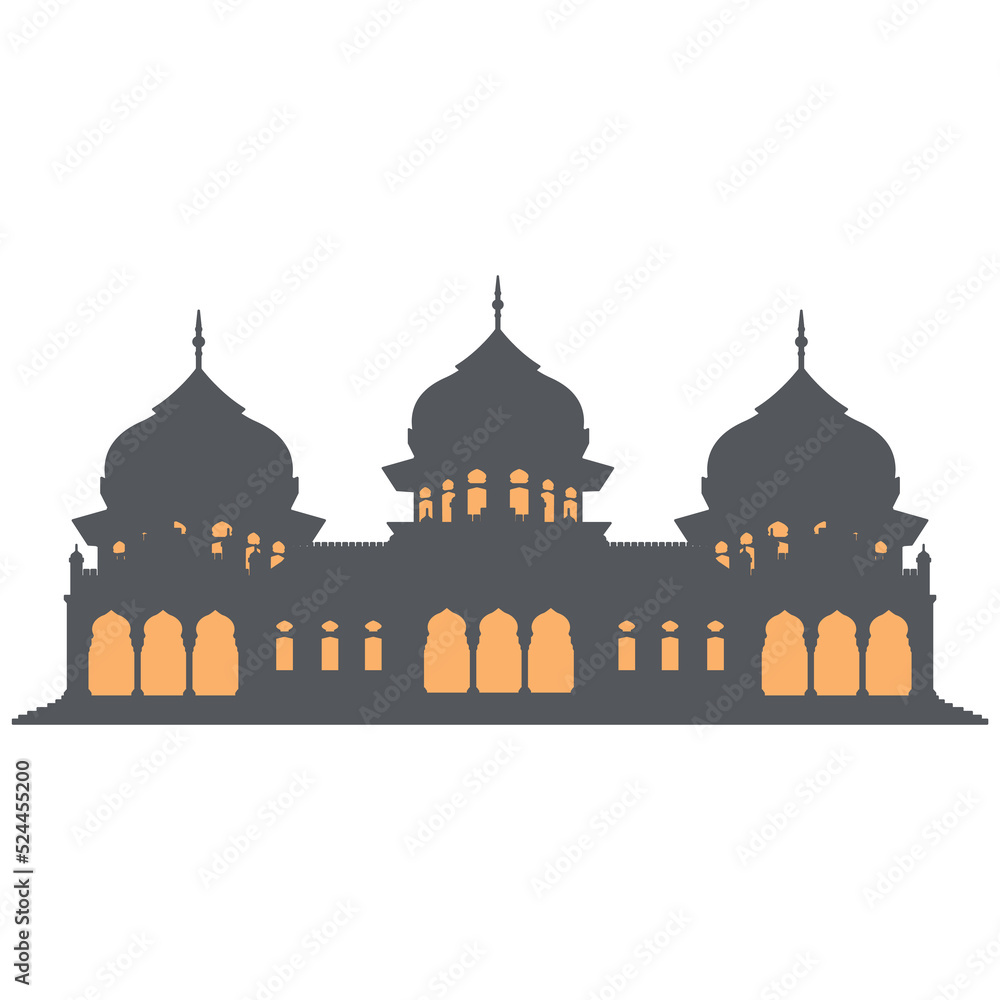 Mosque Dark Black Color With Orange Window Light