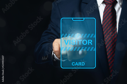 Canvas-taulu Businessman touching virtual screen visitor biometric identity and approval
