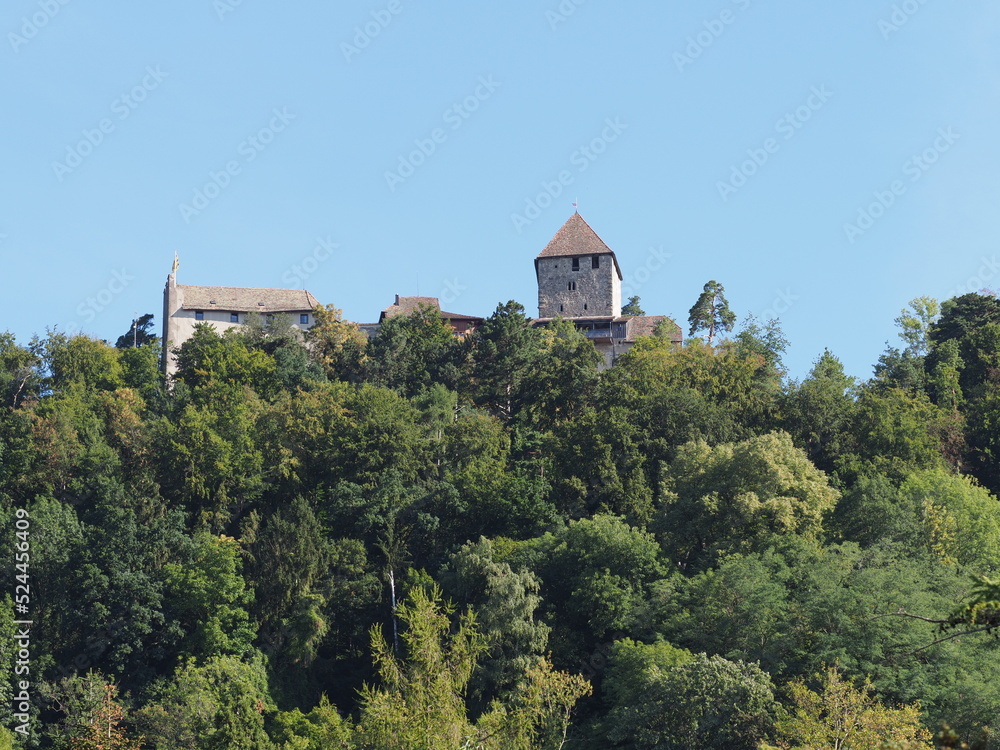 Stony Hohenklingen castle above Stein am Rhein town in Switzerland