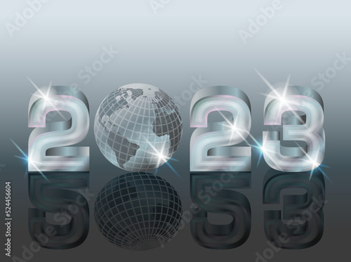 Happy 2023 New year vip card with globe, vector illustration	