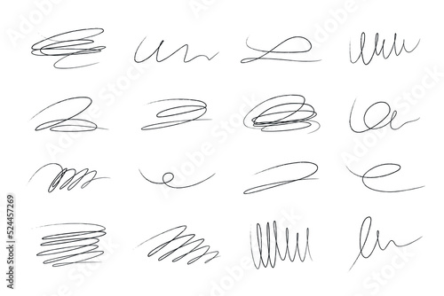 Hand drawn black scribble lines, doodles and brush strokes. 