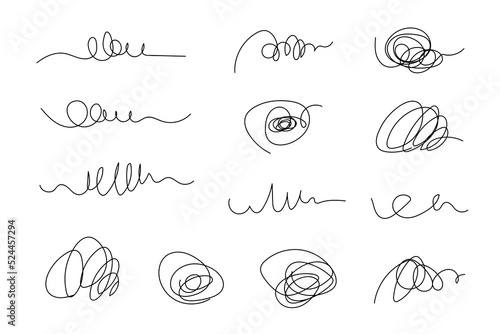 Hand drawn black scribble lines, doodles and brush strokes. 