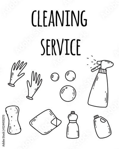 Cleaning service. House cleaning. Vector illustration. Doodle style. Cleaning service flyer.