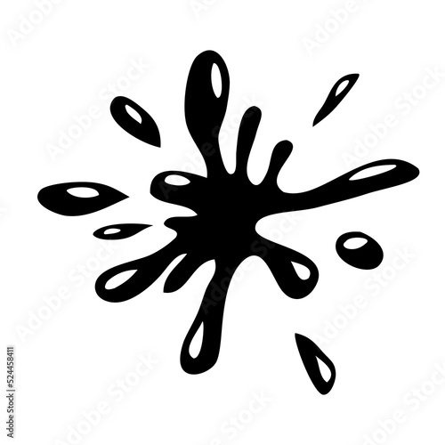 Funny black ink blot, vector ink splatter with highlights - symbol of mistakes, learning to write with ink.