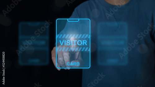 Canvas Print Businessman touching virtual screen visitor biometric identity and approval