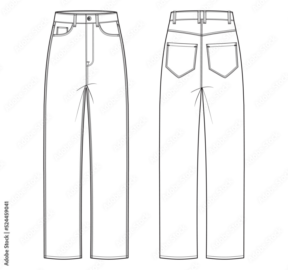 womens high rise regular jeans flat sketch vector illustration. high ...