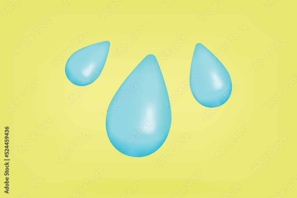 Blue water drops. Icon isolated on green background. Realistic 3d design. Vector illustration Blue water drops. Icon isolated on green background. Realistic 3d design. Vector illustration