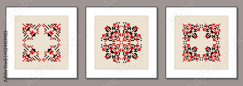 Set of posters with traditional Ukrainian embroidery ethnic ornament vyshyvanka