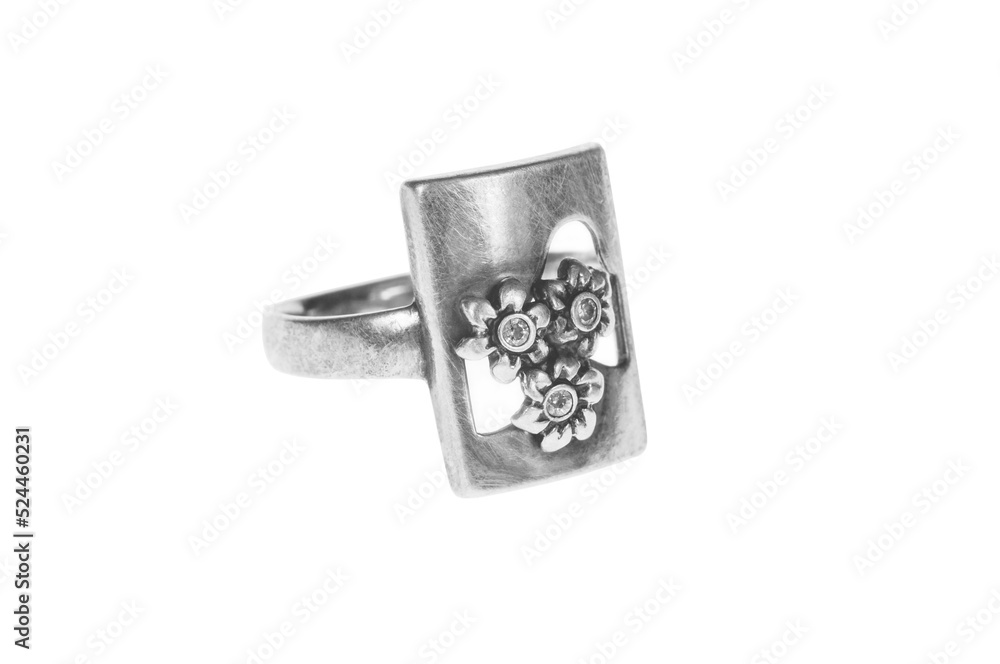 Sterling silver ring on close up Sterling silver ring on close up