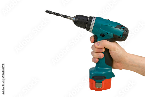 Hand holding cordless drill