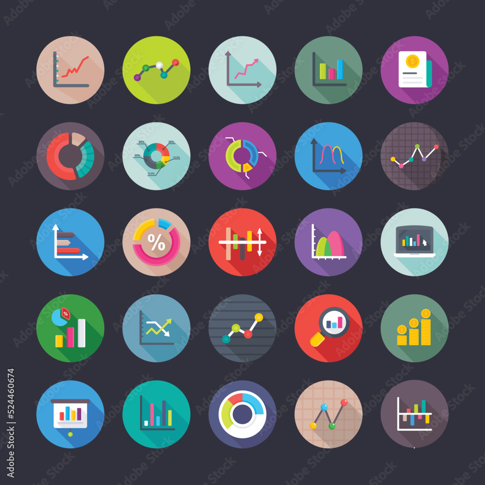 Fototapeta premium Reports And Charts Flat Vector Icons
