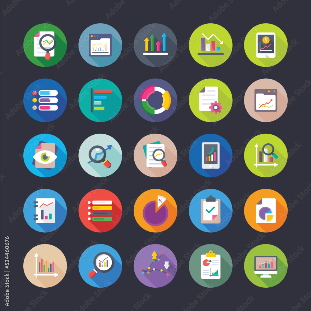 Flat Vector Icon Set of Reports and Analytics
Flat Vector Icon Set of Reports and Analytics
