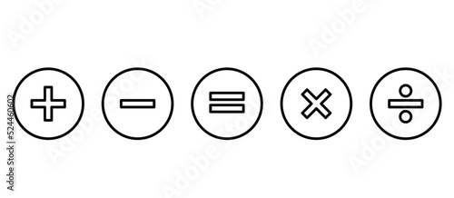 Plus and minus icons set. Mathematical symbols. Hell sign multiple icons. Calculator button, business finance concept and flat vector.
