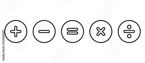 Plus and minus icons set. Mathematical symbols. Hell sign multiple icons. Calculator button, business finance concept and flat vector.